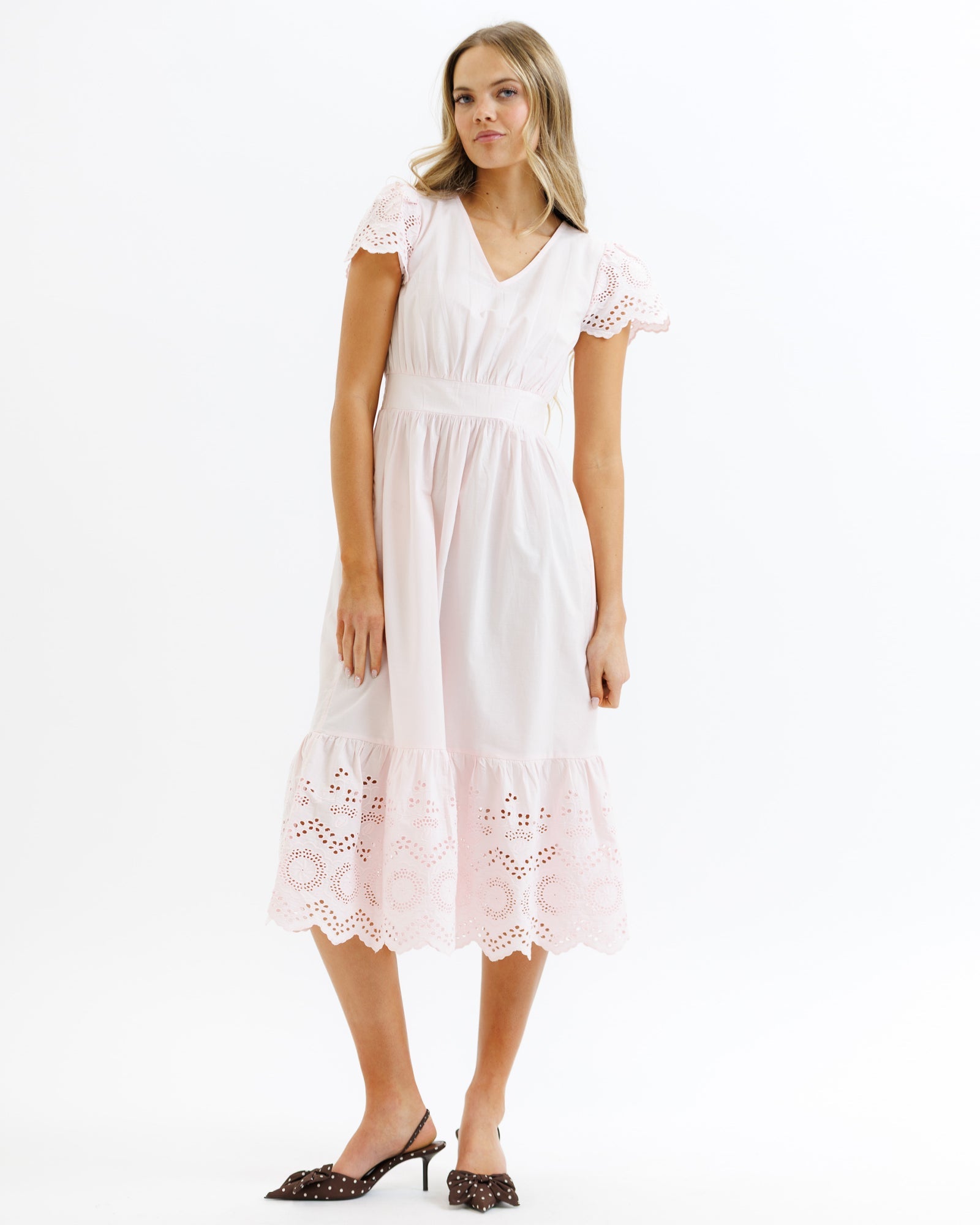 Eiffel Eyelet Dress | A-Line Midi Dress with Pockets