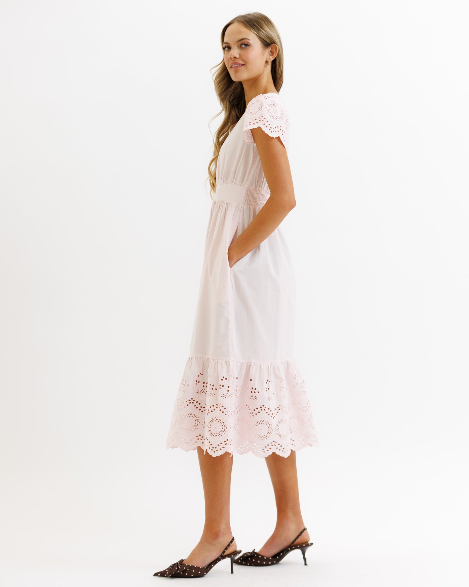 Eiffel Eyelet Dress | A-Line Midi Dress with Pockets
