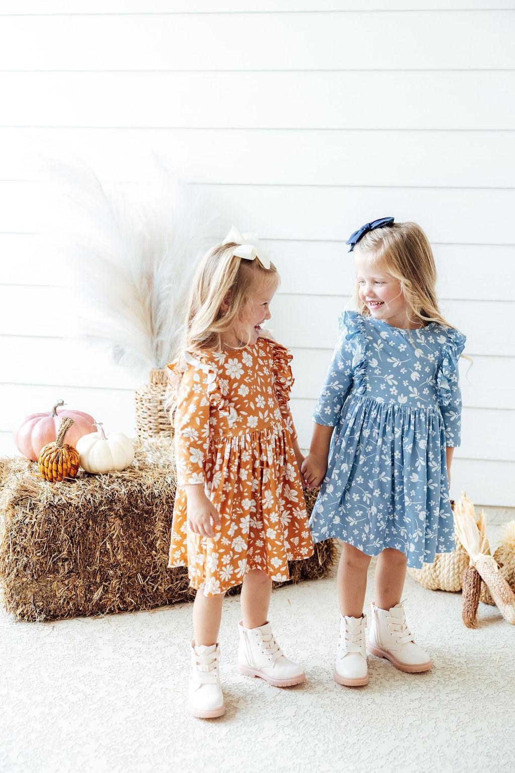 Bluebell 3/4 Sleeve Ruffle Twirl Dress | Girls 6M–10