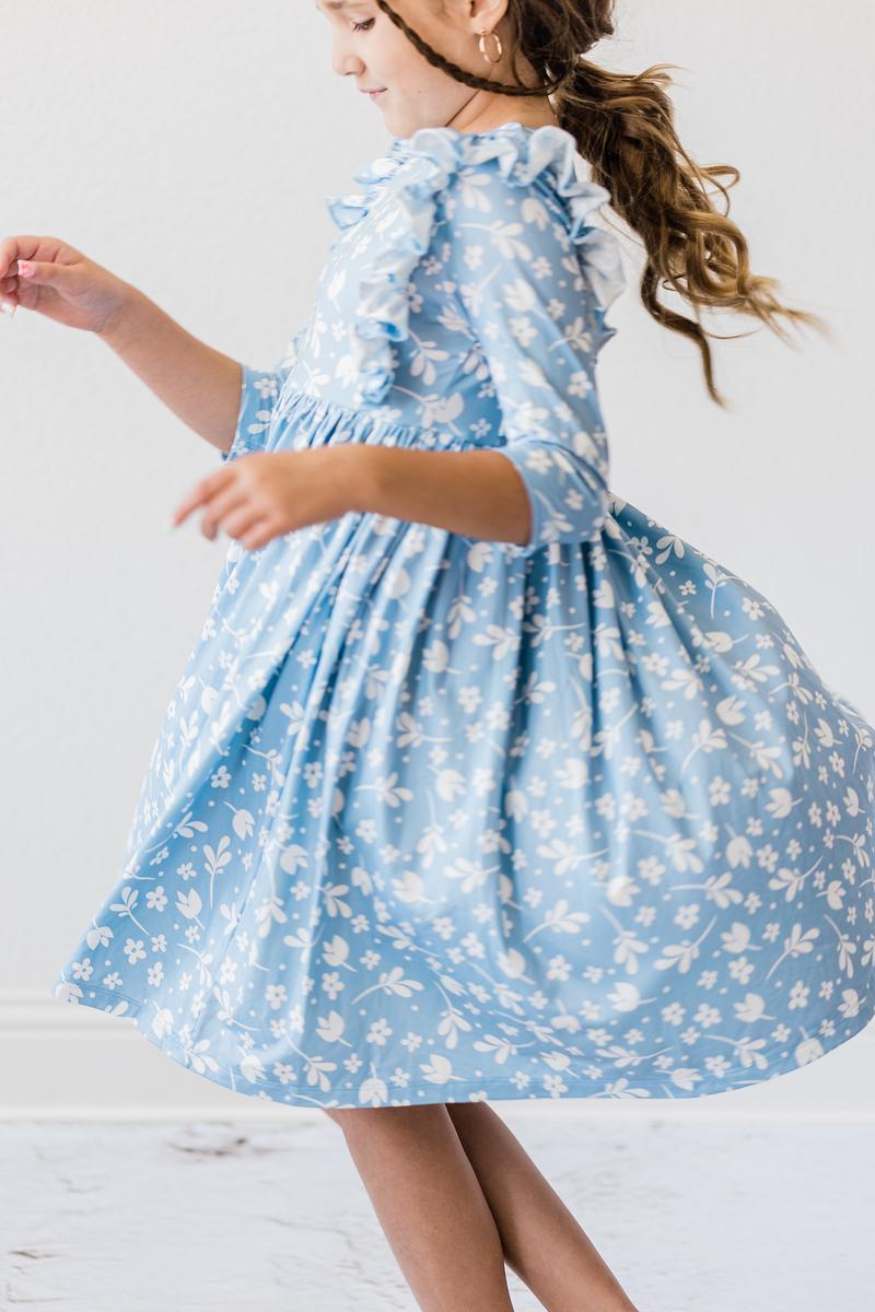 Bluebell 3/4 Sleeve Ruffle Twirl Dress | Girls 6M–10