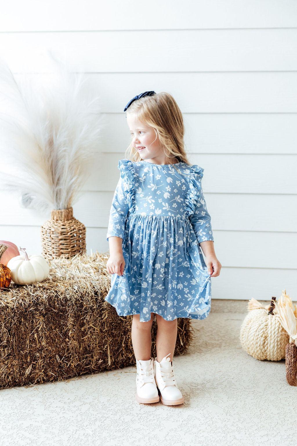 Bluebell 3/4 Sleeve Ruffle Twirl Dress | Girls 6M–10