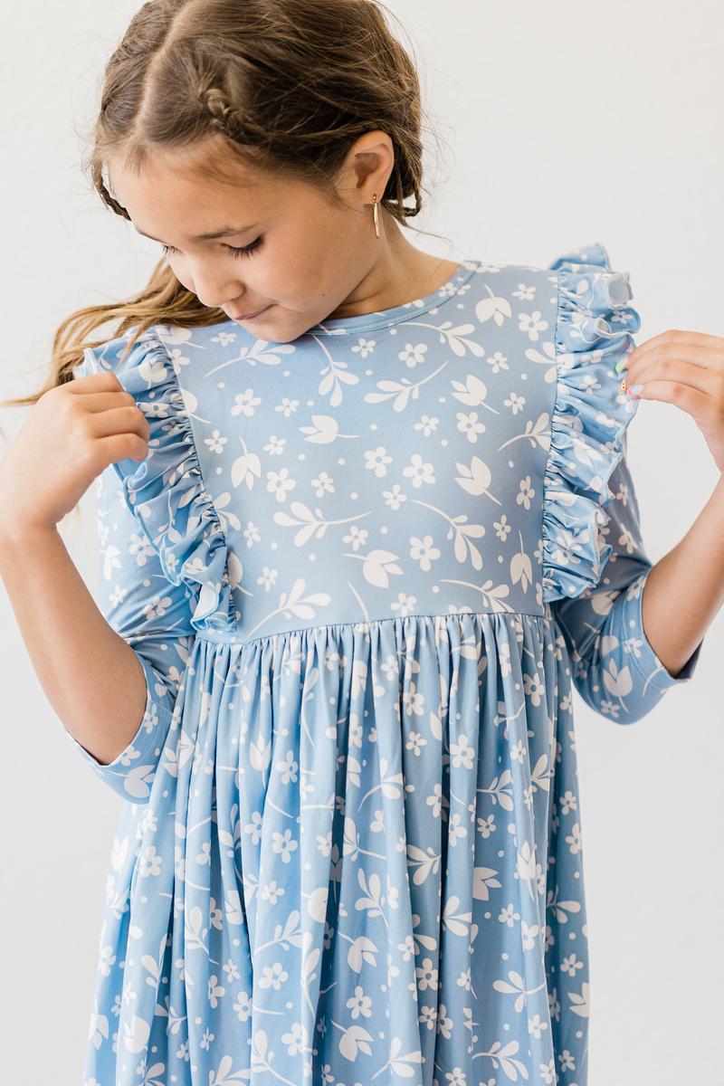 Bluebell 3/4 Sleeve Ruffle Twirl Dress | Girls 6M–10