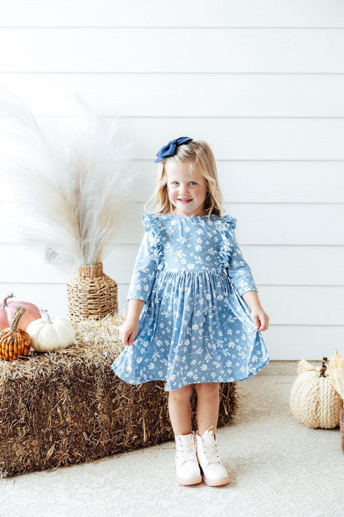 Bluebell 3/4 Sleeve Ruffle Twirl Dress | Girls 6M–10