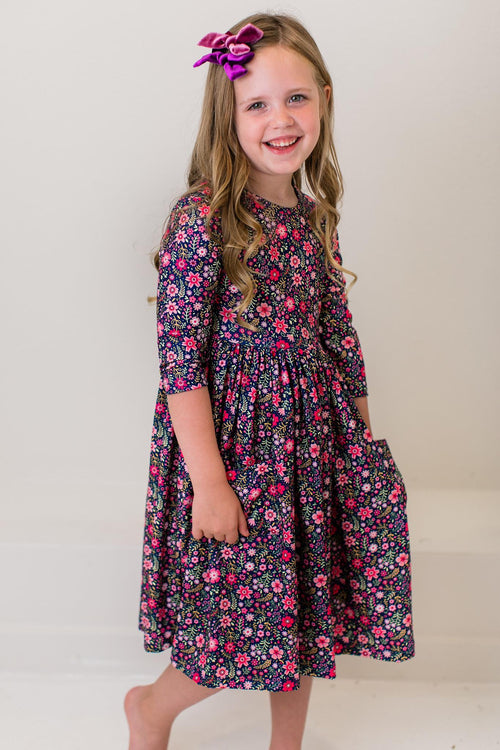Flower Farm 3/4 Sleeve Pocket Twirl Dress | Girls 6M–10