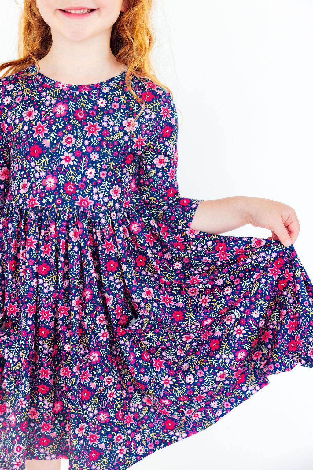 Flower Farm 3/4 Sleeve Pocket Twirl Dress | Girls 6M–10