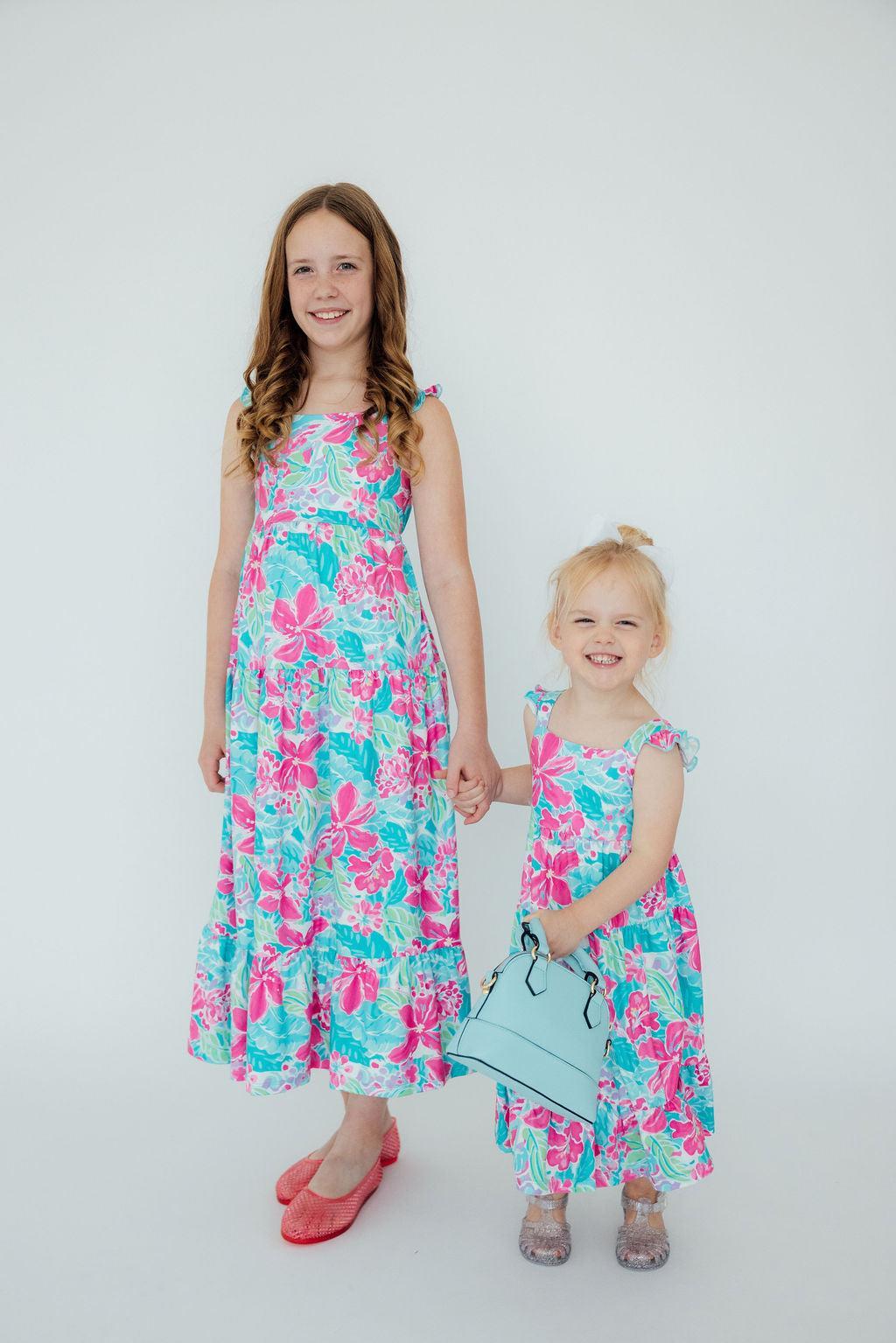 Tropical Punch Ruffle Maxi Dress | Girls Sizes 2T–12