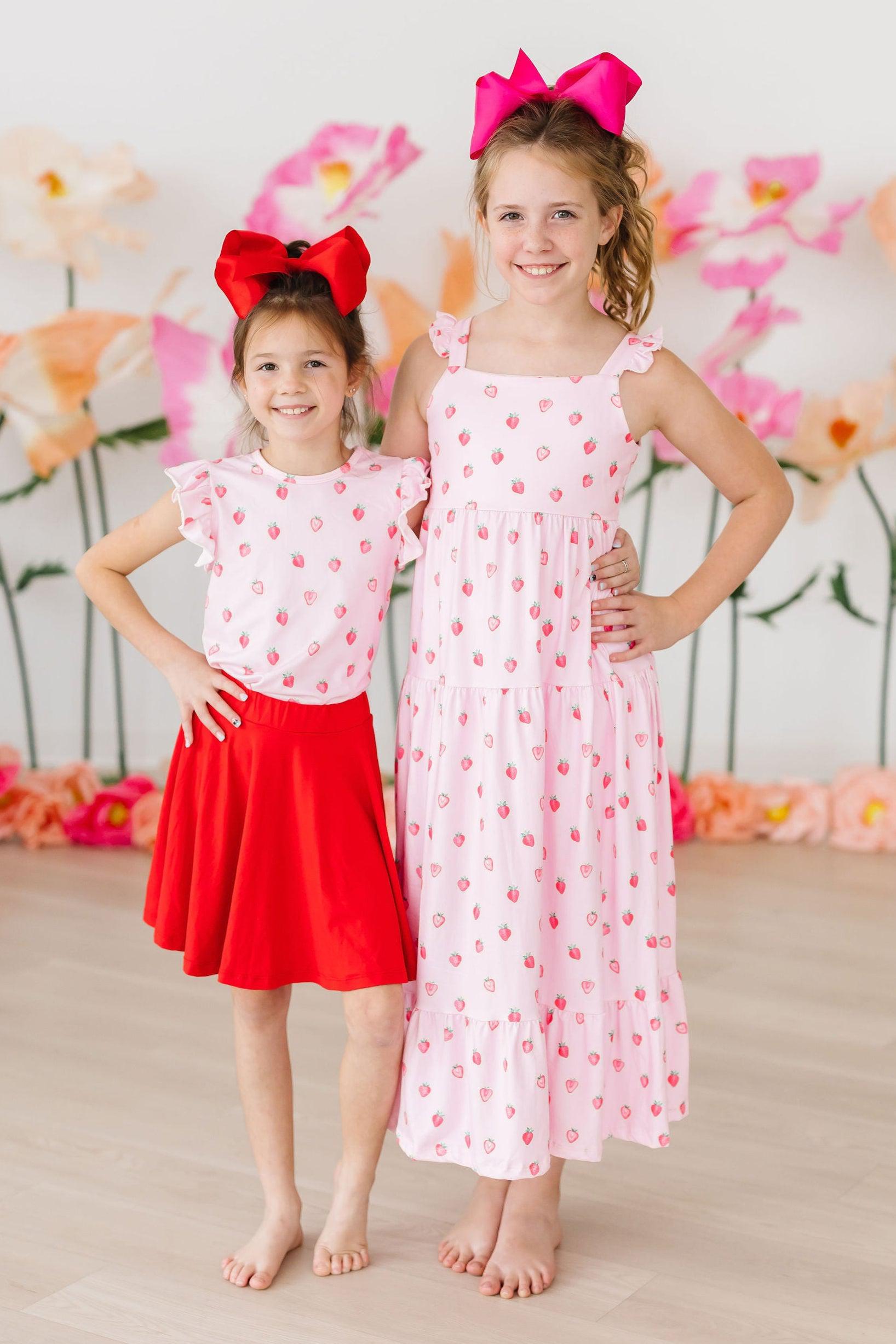 Sweet Strawberries Ruffle Maxi Dress | Girls Sizes 2T–12