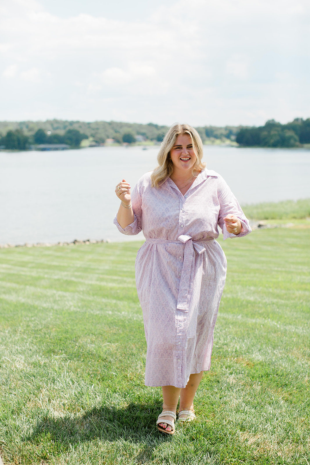 The Christine Shirt Dress in Lavender Taffy | Button-Up Midi Dress with Pockets