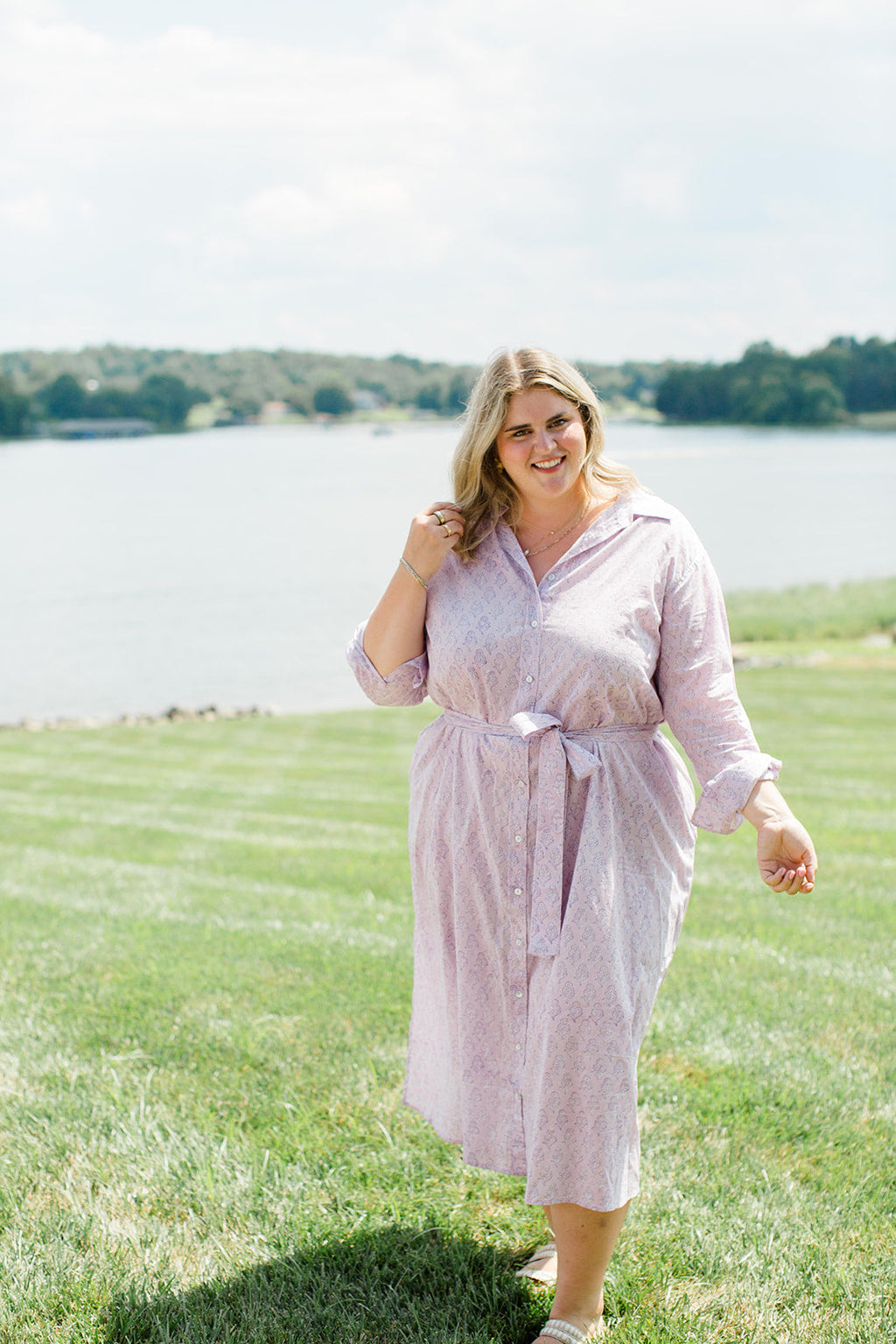 The Christine Shirt Dress in Lavender Taffy | Button-Up Midi Dress with Pockets