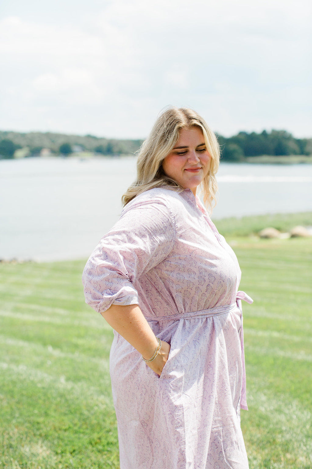 The Christine Shirt Dress in Lavender Taffy | Button-Up Midi Dress with Pockets