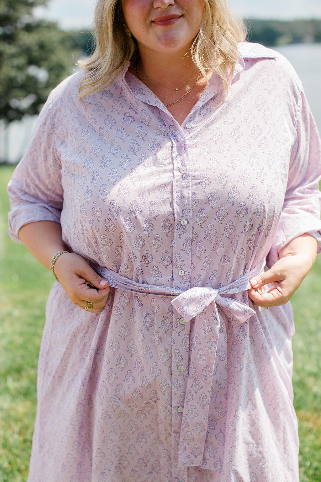 The Christine Shirt Dress in Lavender Taffy | Button-Up Midi Dress with Pockets
