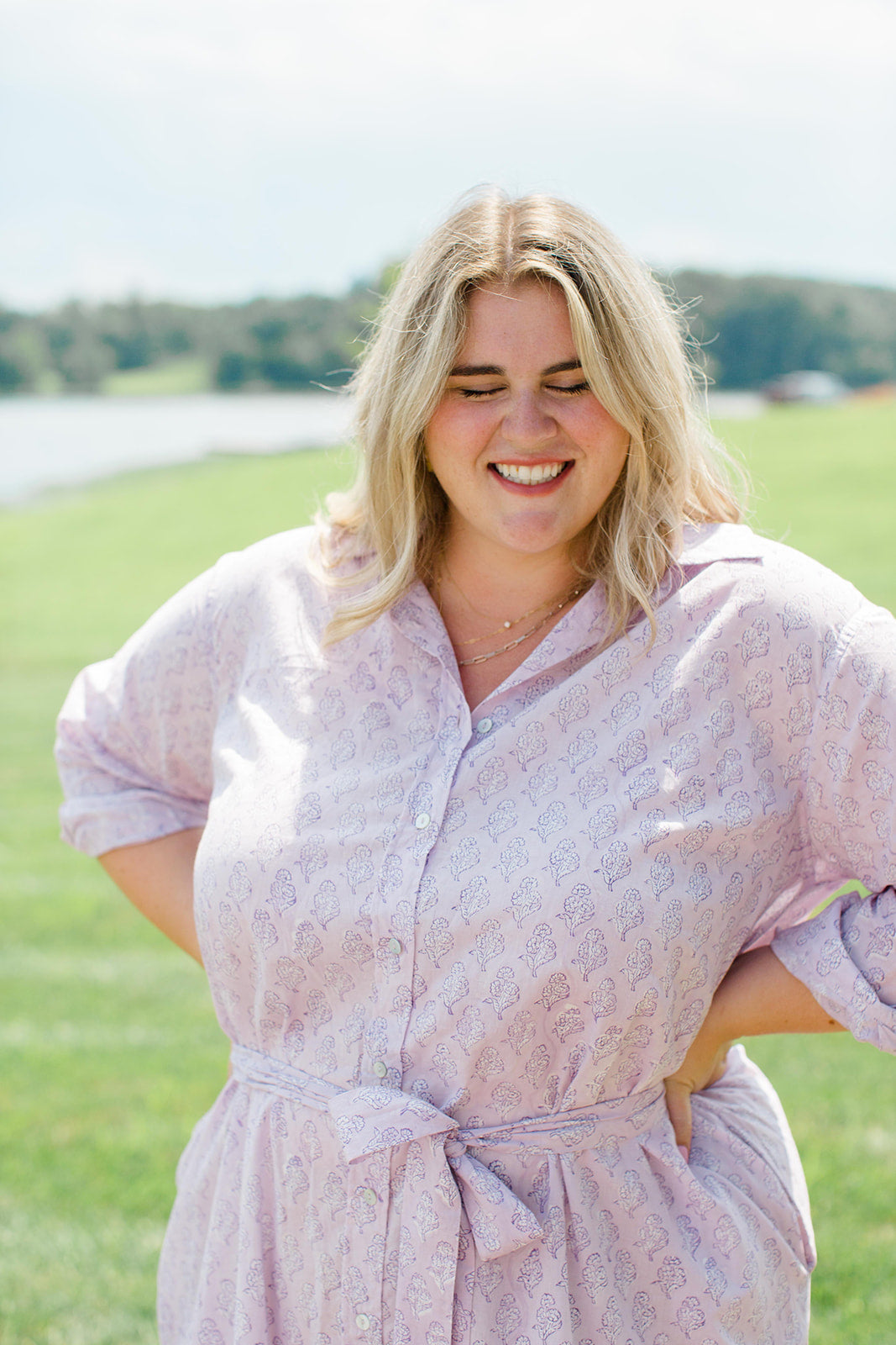 The Christine Shirt Dress in Lavender Taffy | Button-Up Midi Dress with Pockets