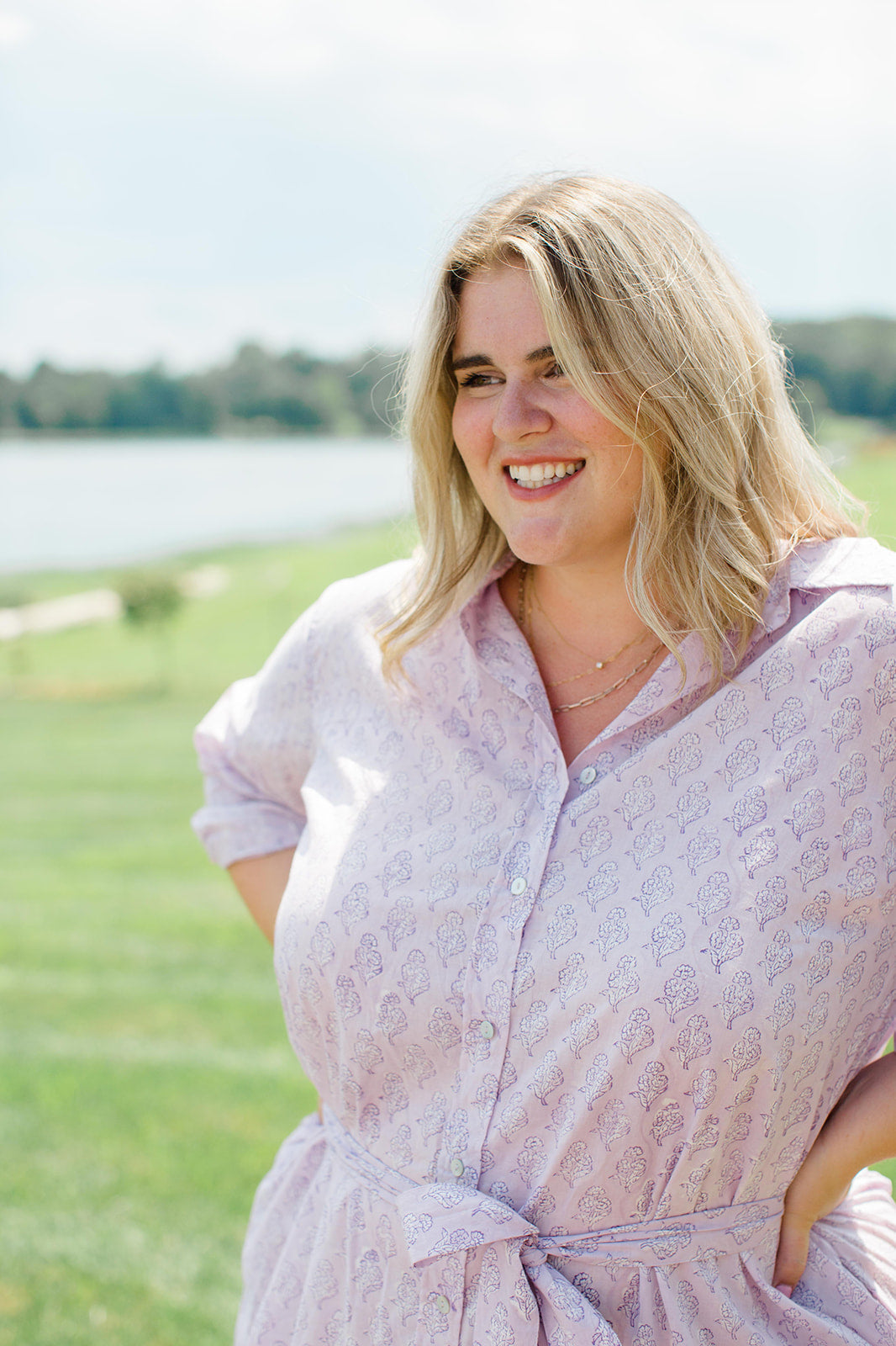 The Christine Shirt Dress in Lavender Taffy | Button-Up Midi Dress with Pockets