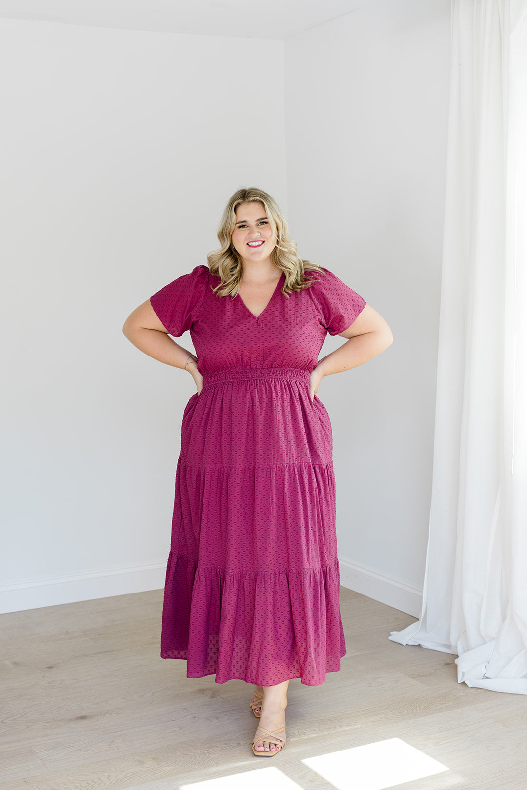 The Sarah Maxi Dress in Sugar Plum Dobby | Puff Sleeve Maxi with Pockets
