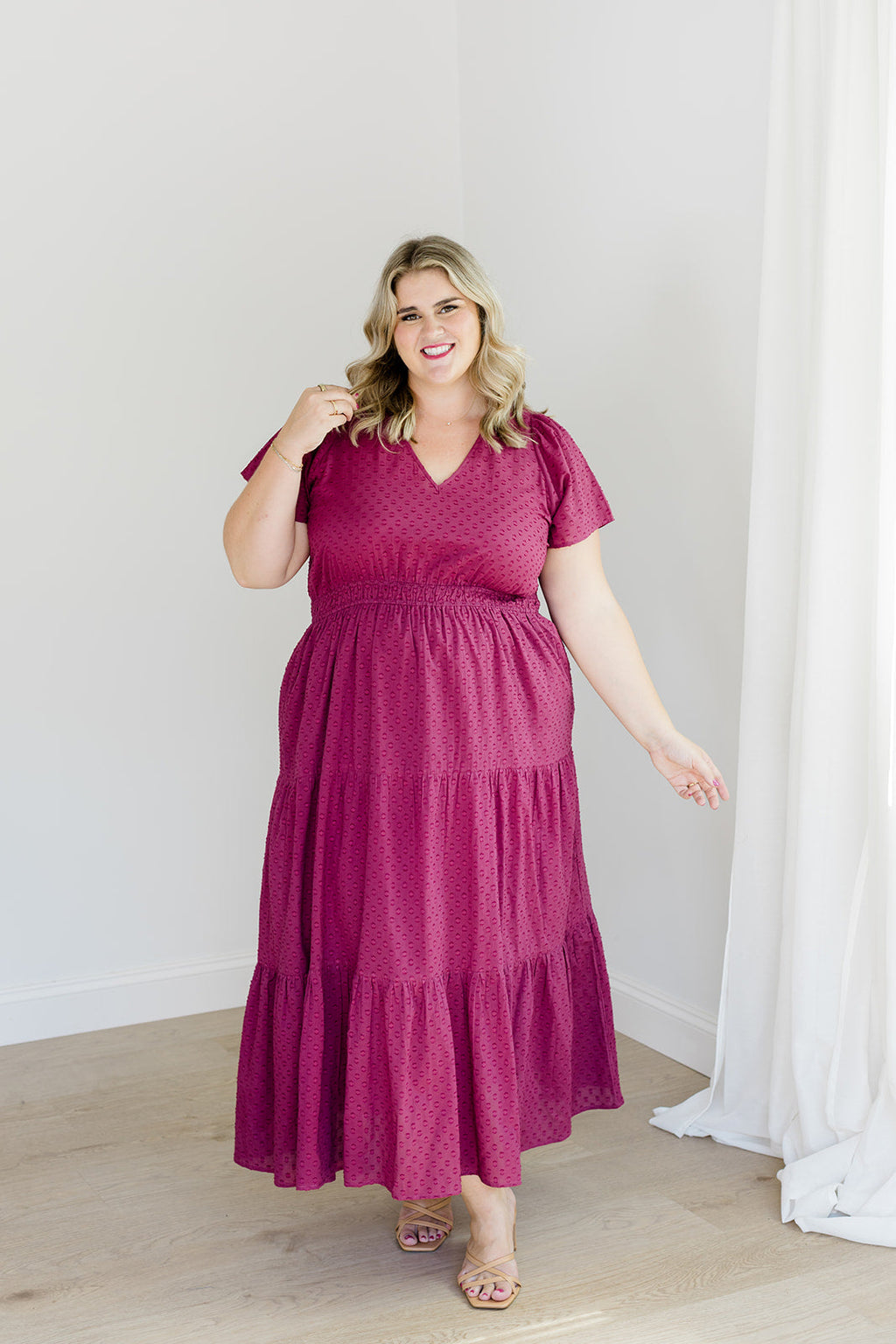 The Sarah Maxi Dress in Sugar Plum Dobby | Puff Sleeve Maxi with Pockets