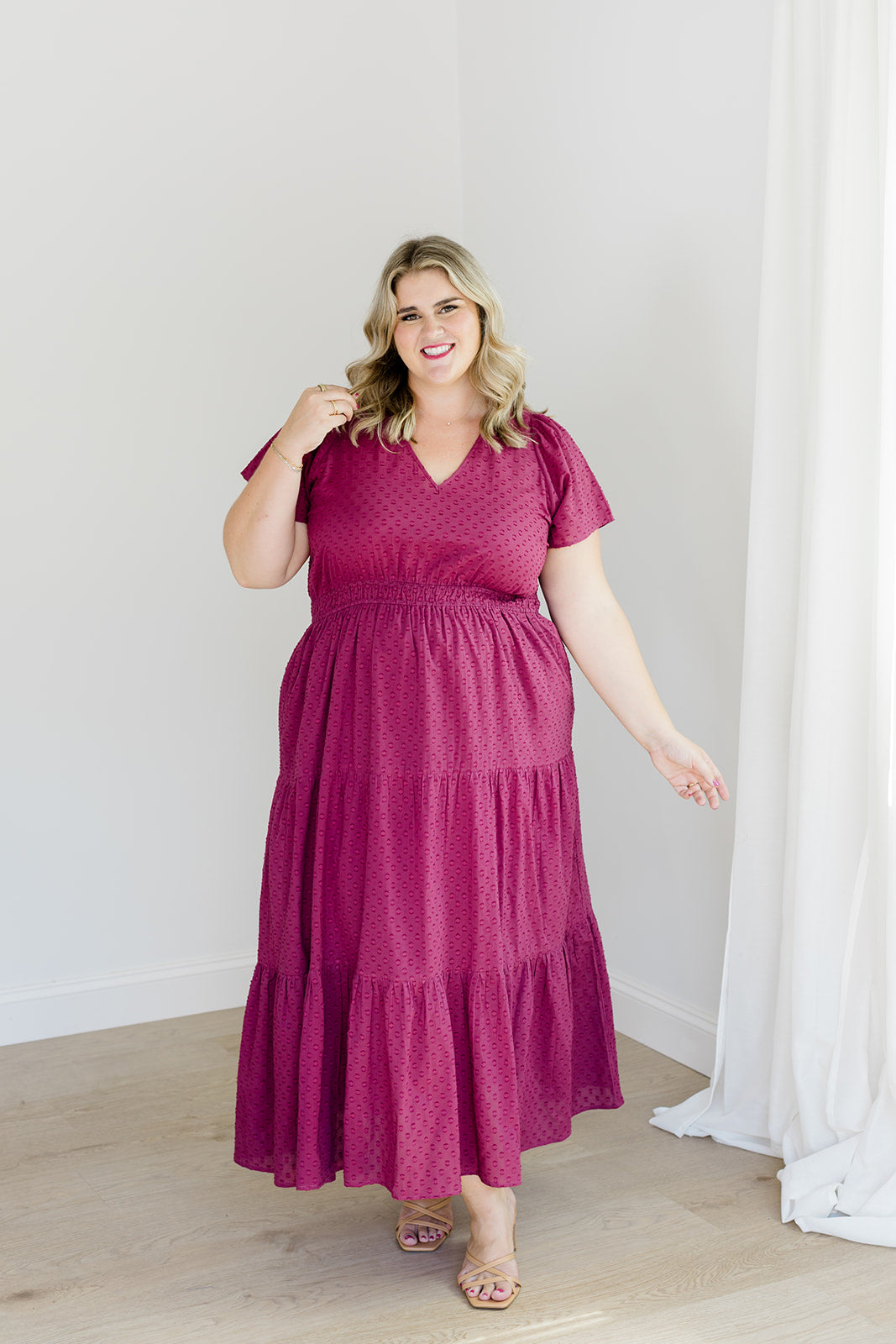 The Sarah Maxi Dress in Sugar Plum Dobby | Puff Sleeve Maxi with Pockets