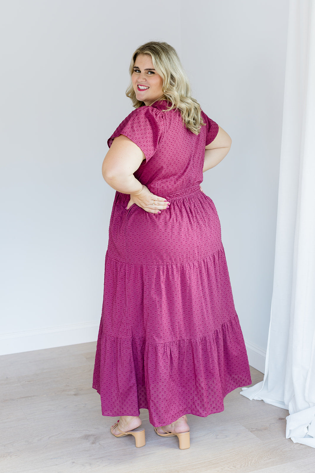 The Sarah Maxi Dress in Sugar Plum Dobby | Puff Sleeve Maxi with Pockets