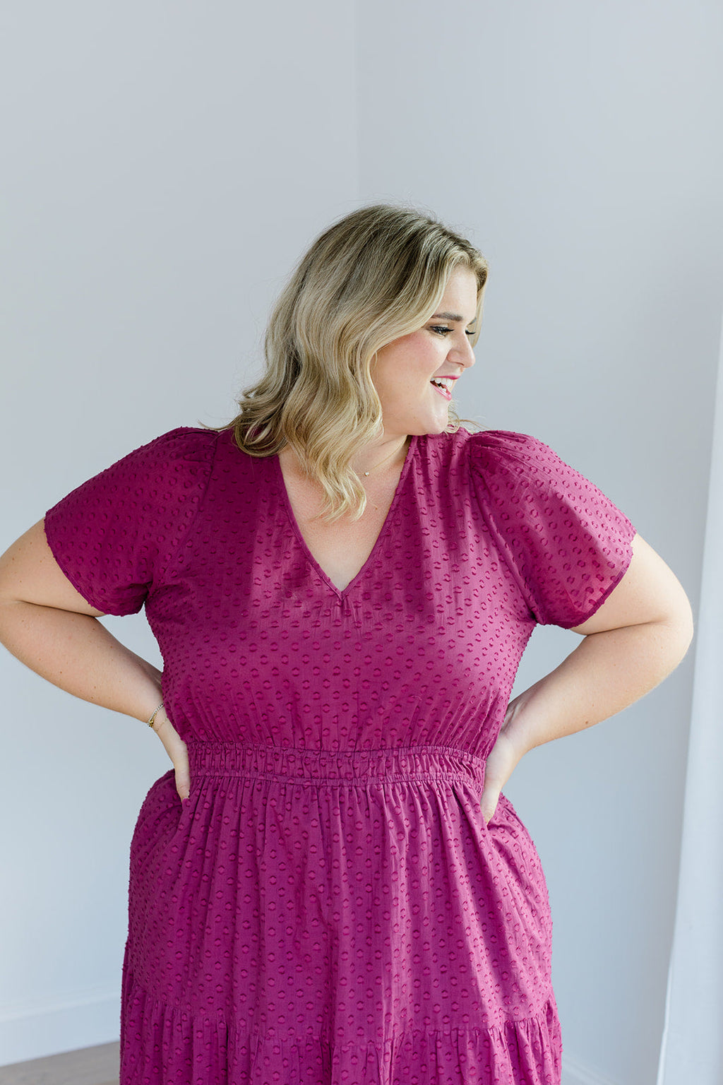 The Sarah Maxi Dress in Sugar Plum Dobby | Puff Sleeve Maxi with Pockets