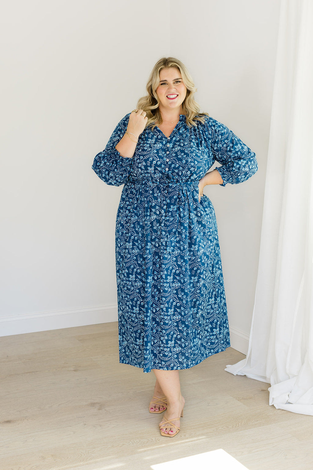 The Savana Midi Dress in Winter Blossom | Button-Up Floral Midi with Pockets