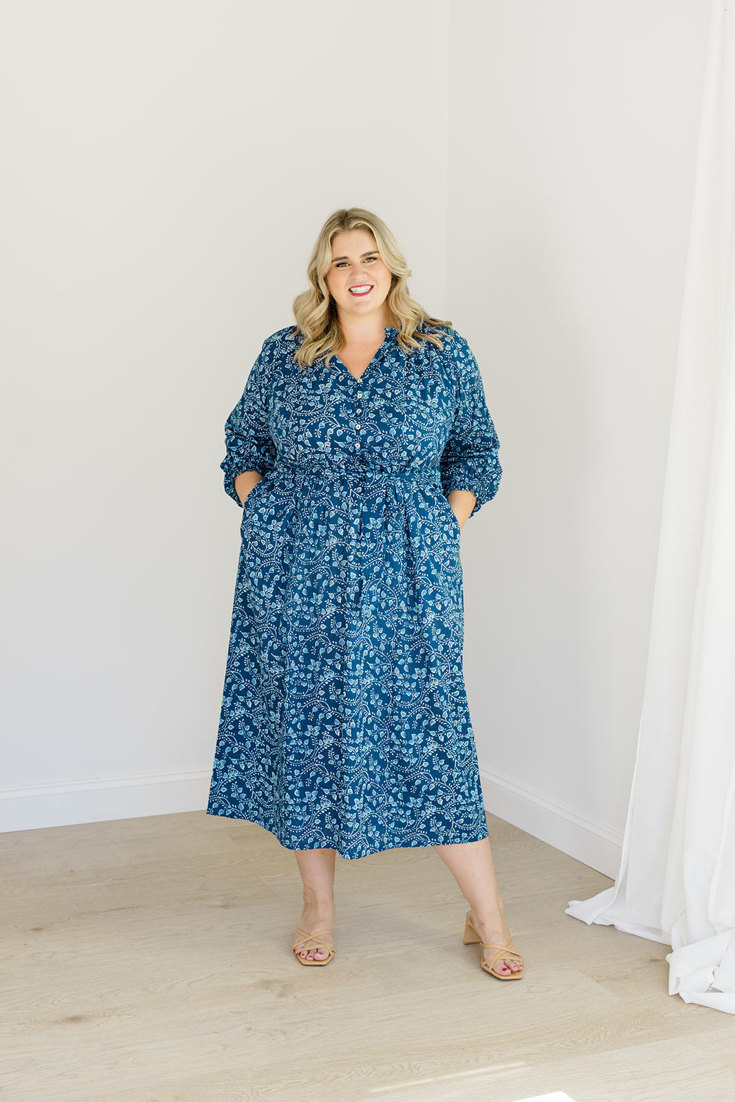 The Savana Midi Dress in Winter Blossom | Button-Up Floral Midi with Pockets