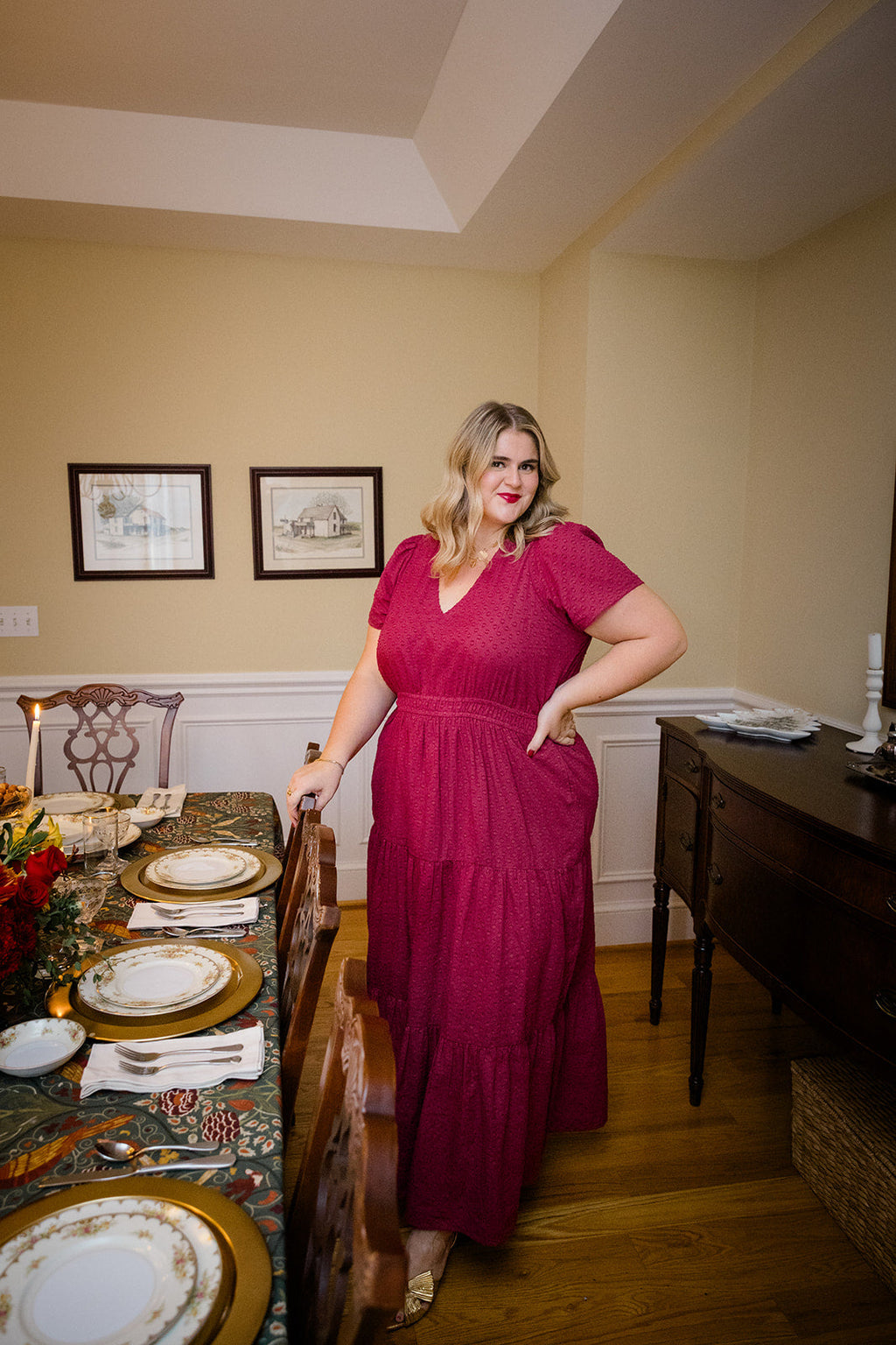 The Sarah Maxi Dress in Sugar Plum Dobby | Puff Sleeve Maxi with Pockets