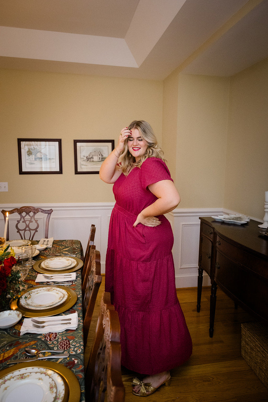 The Sarah Maxi Dress in Sugar Plum Dobby | Puff Sleeve Maxi with Pockets