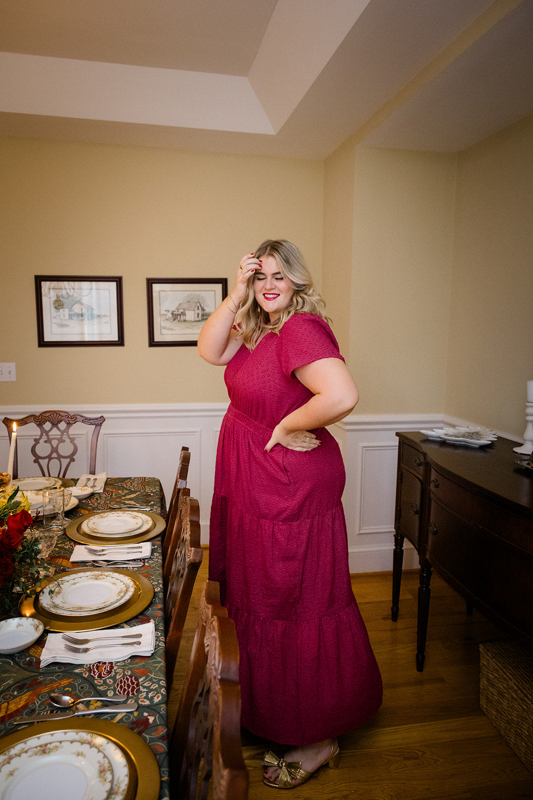 The Sarah Maxi Dress in Sugar Plum Dobby | Puff Sleeve Maxi with Pockets