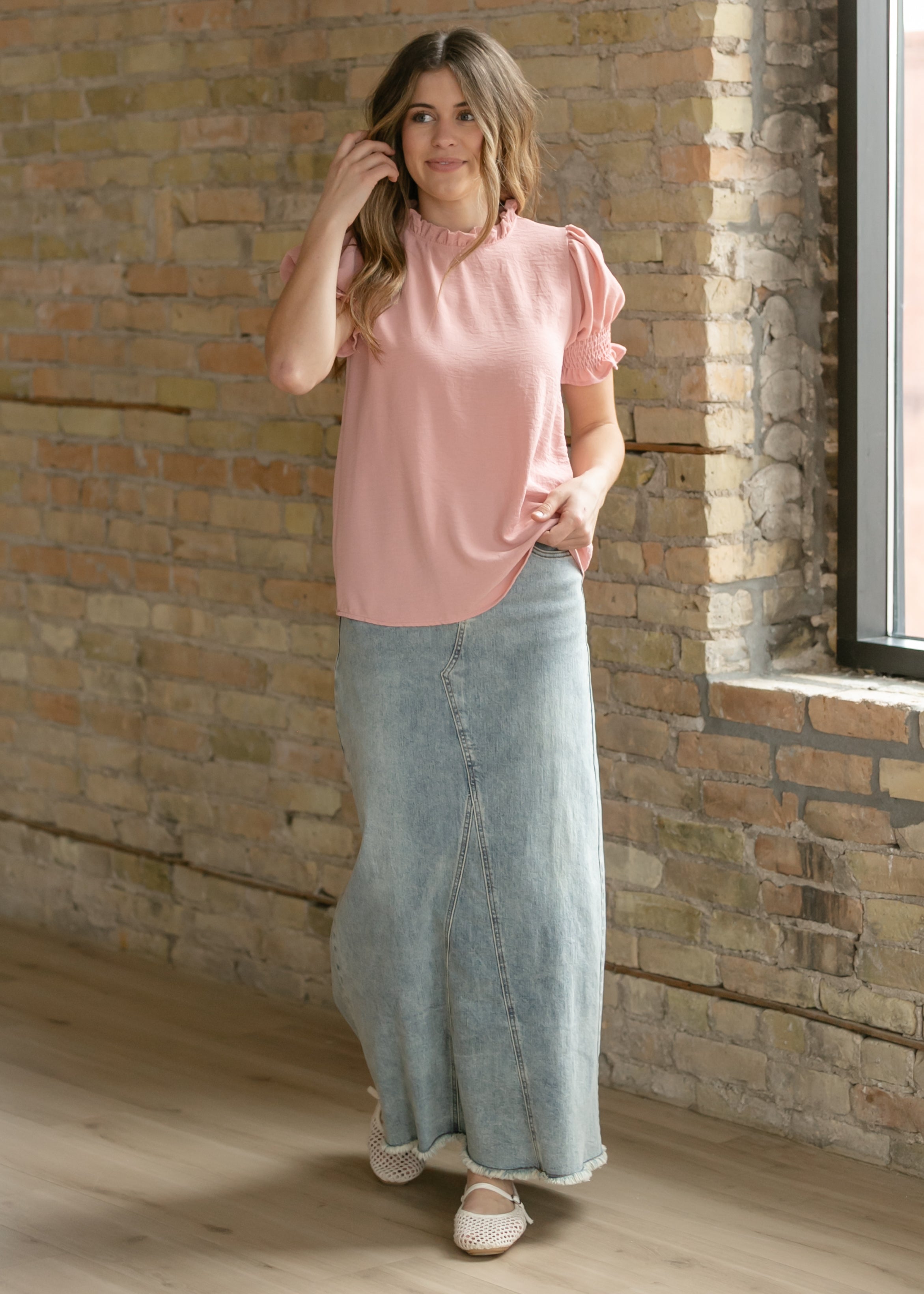 Clara Ruffle Mockneck Short Sleeve Top - FINAL SALE