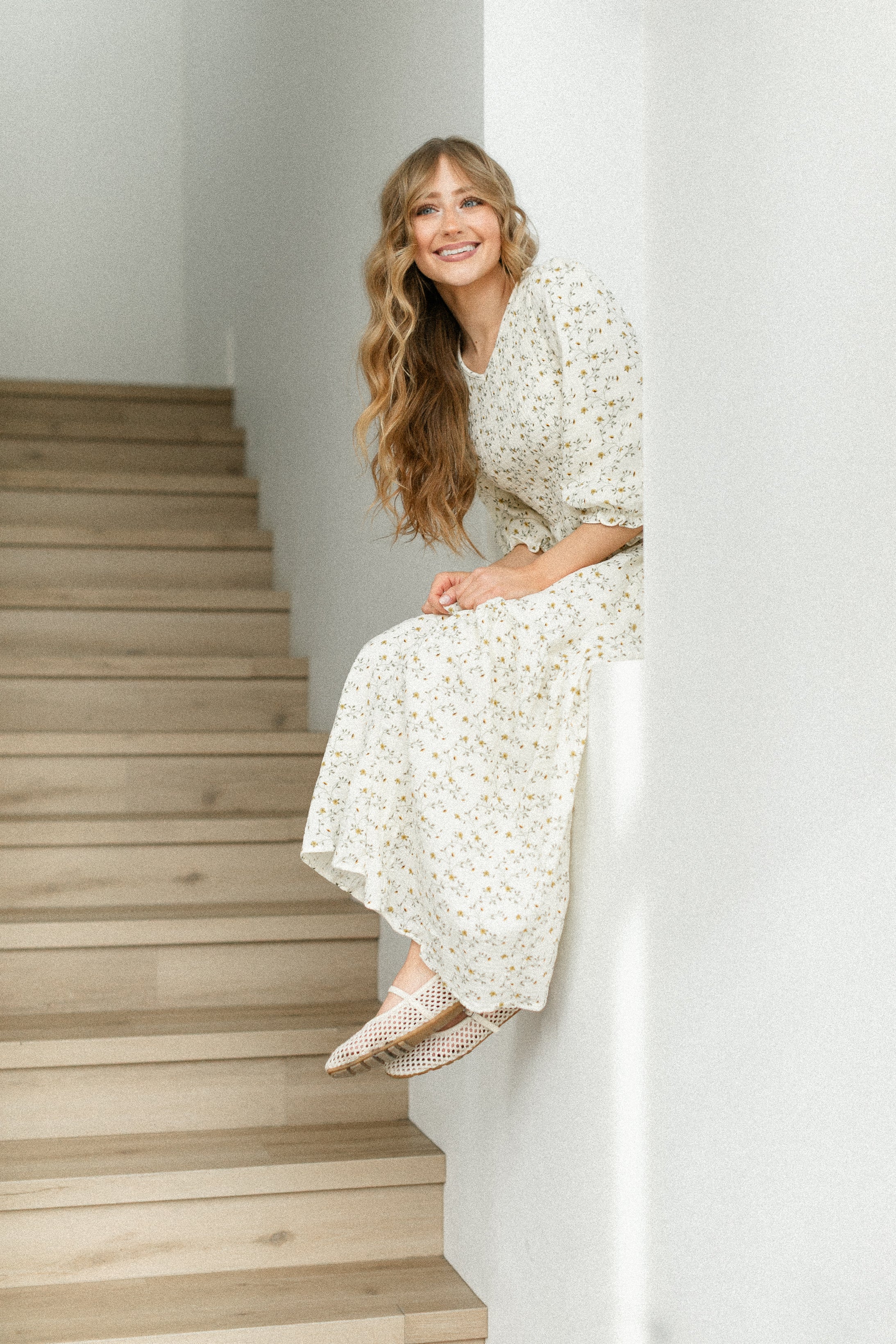 Flora Smocked Midi Dress | 3/4 Puff Sleeve & Pockets