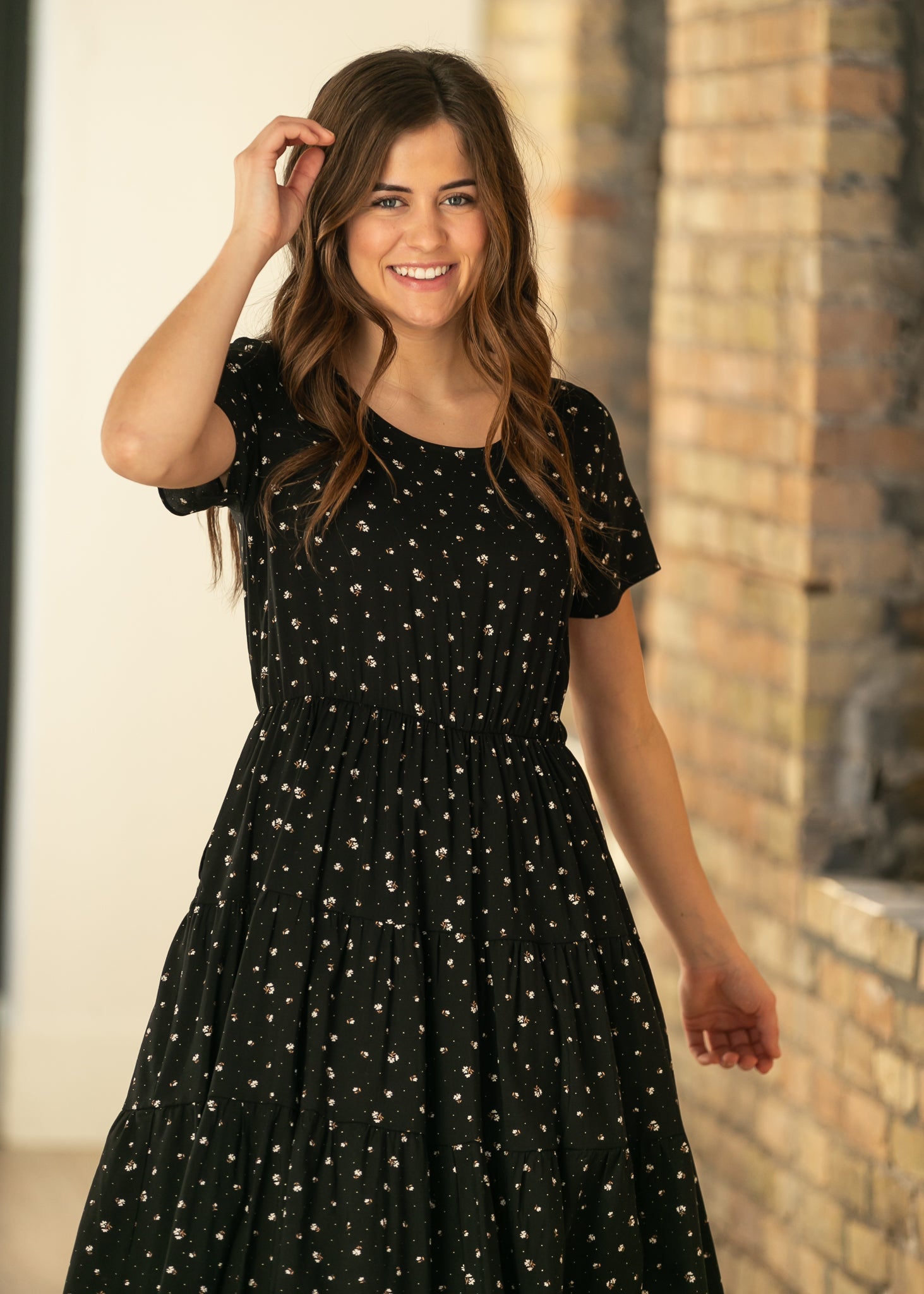 Jenna Floral Knit Short Sleeve Tiered Midi Dress