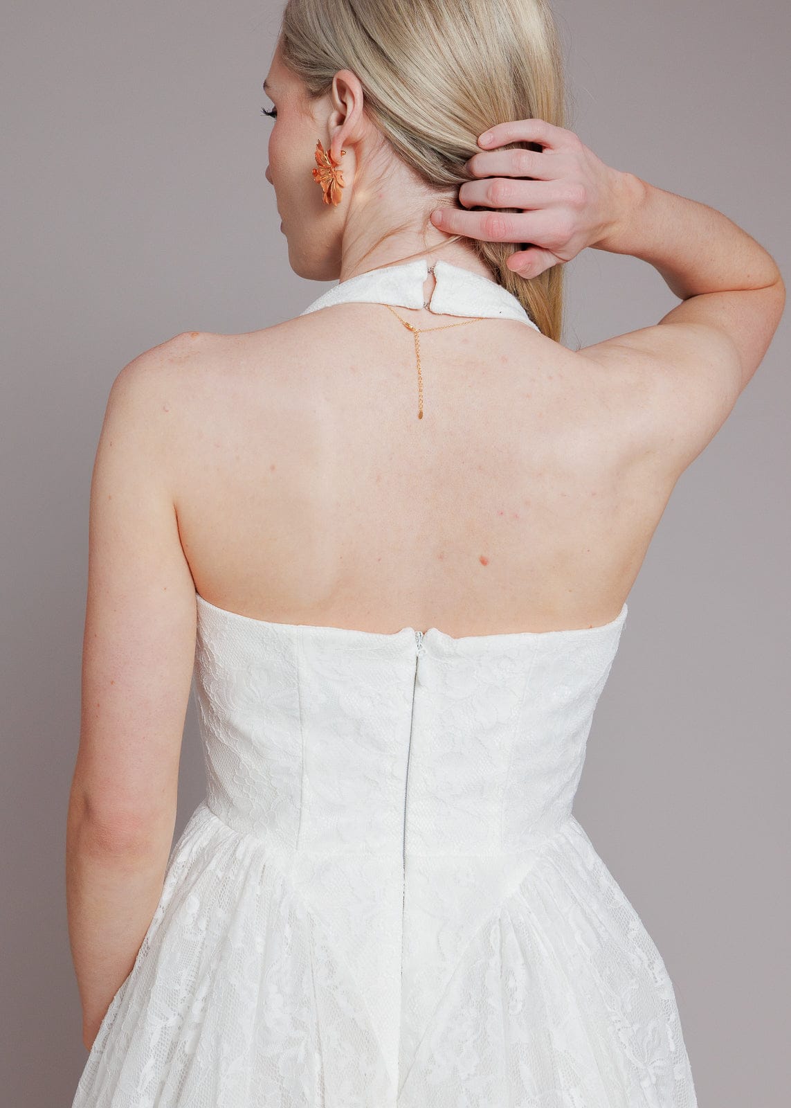 Harlow Lace Midi Dress | White Halter Floral Lace