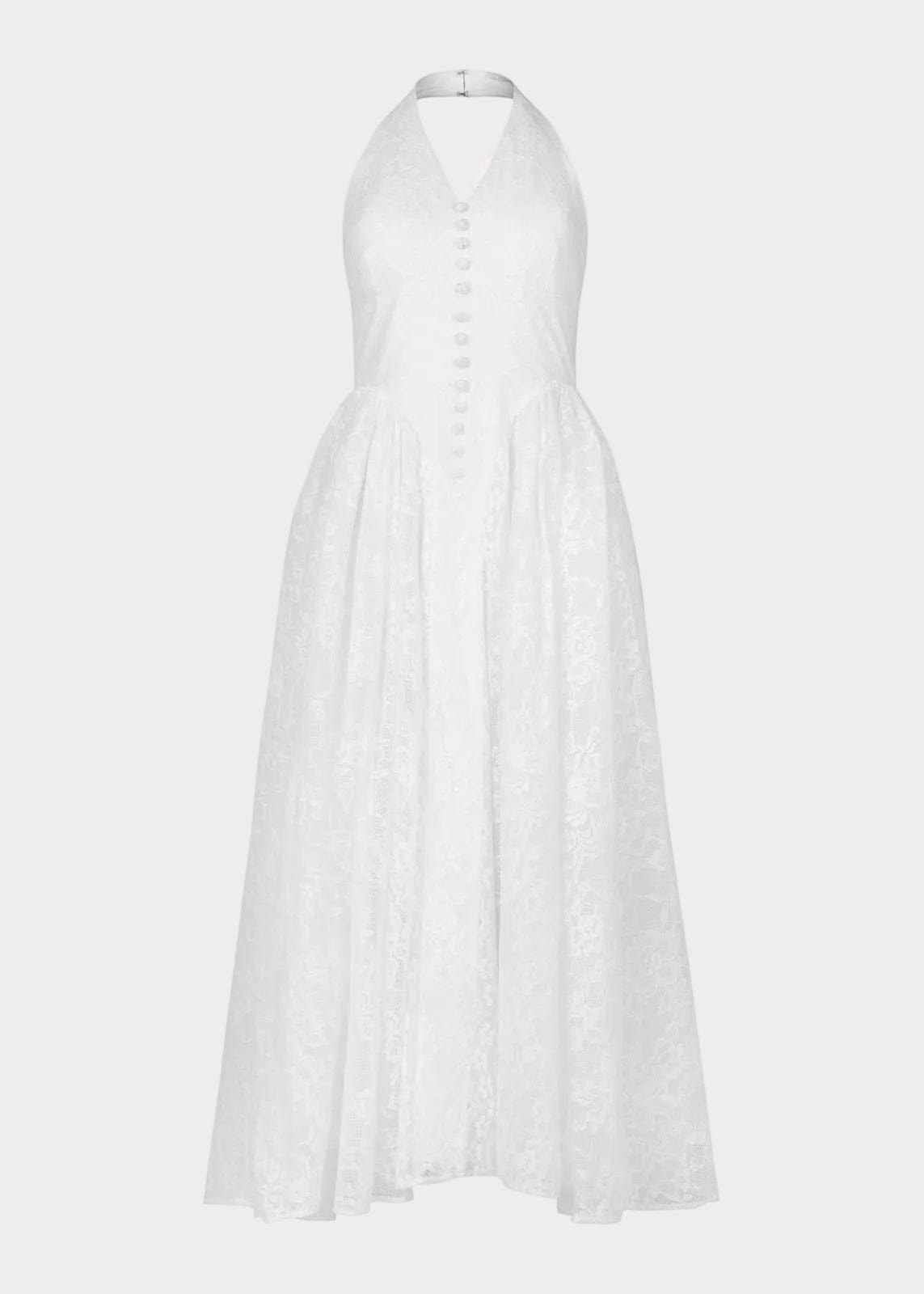 Harlow Lace Midi Dress | White Halter Floral Lace