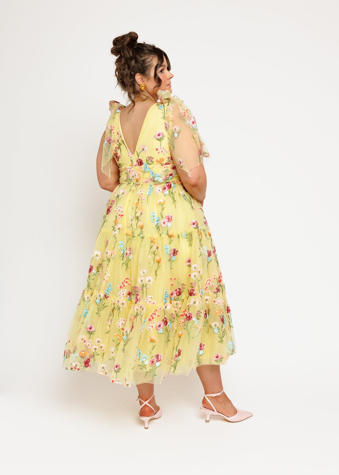 Margaret Floral Midi Dress | Yellow Embroidered