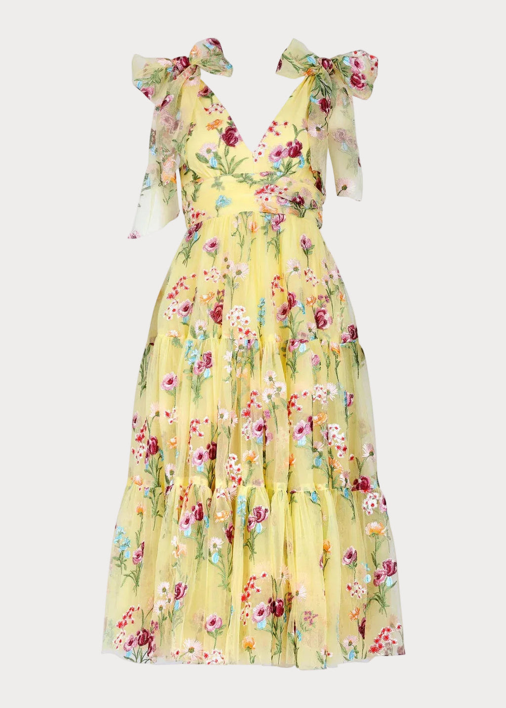 Margaret Floral Midi Dress | Yellow Embroidered