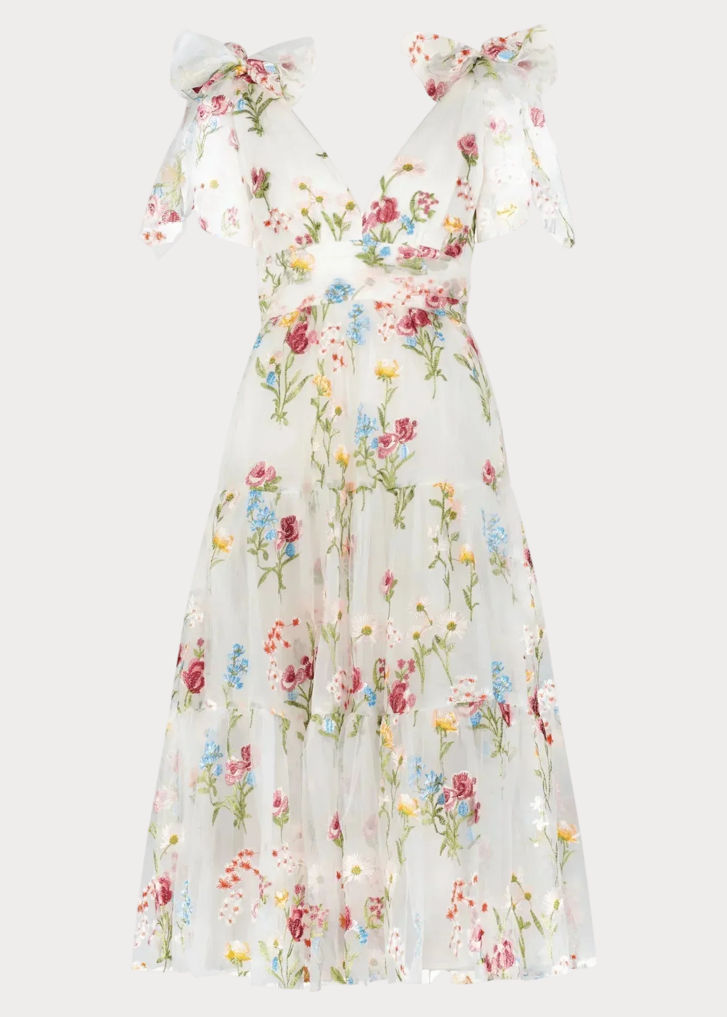 Margaret Floral Midi Dress | White Floral Embroidered