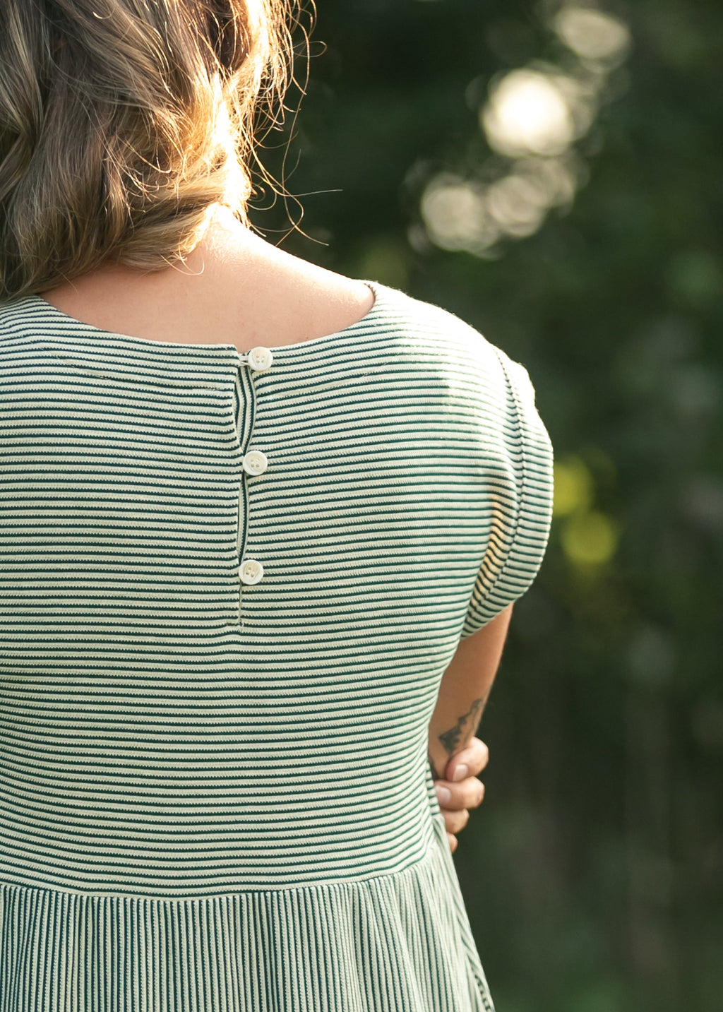 Olivia Green Striped A-Line Midi Dress | Modest & Pocket-Friendly