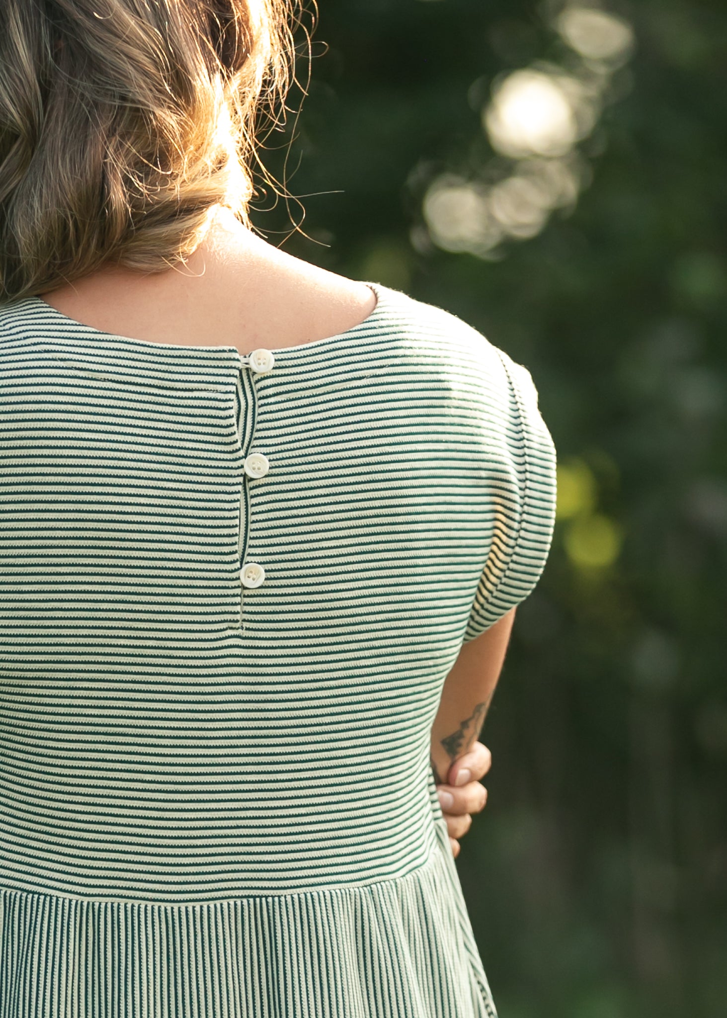 Olivia Green Striped A-Line Midi Dress | Modest & Pocket-Friendly