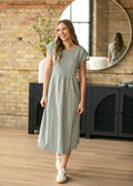 Olivia Green Striped A-Line Midi Dress | Modest & Pocket-Friendly